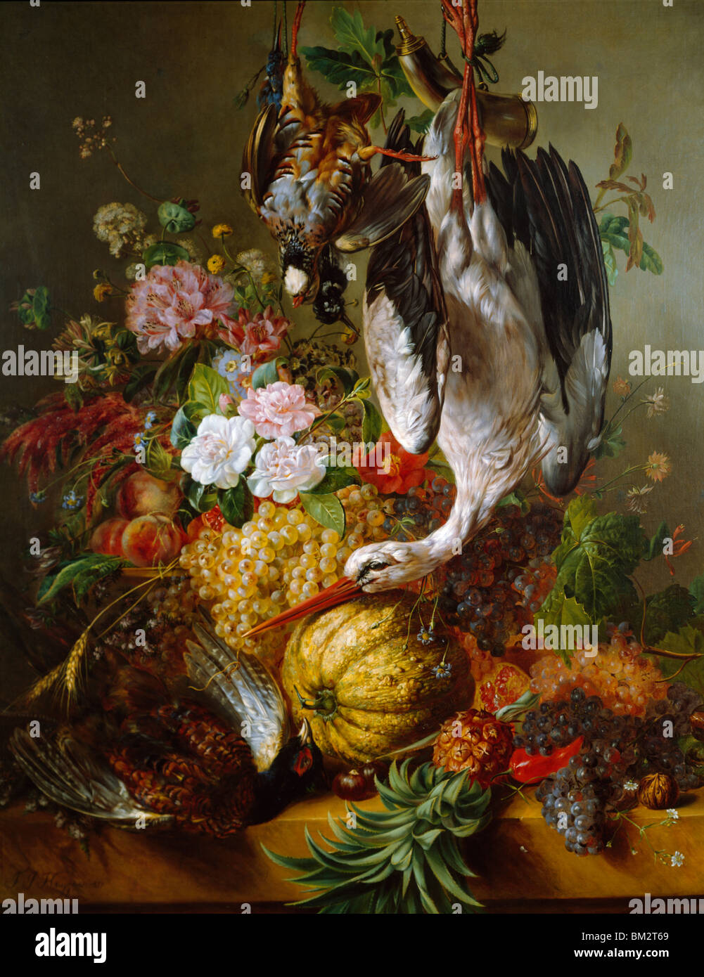 Fruit, Roses and Other Fruit by Francois Joseph Huygens, (1820-1908) Stock Photo