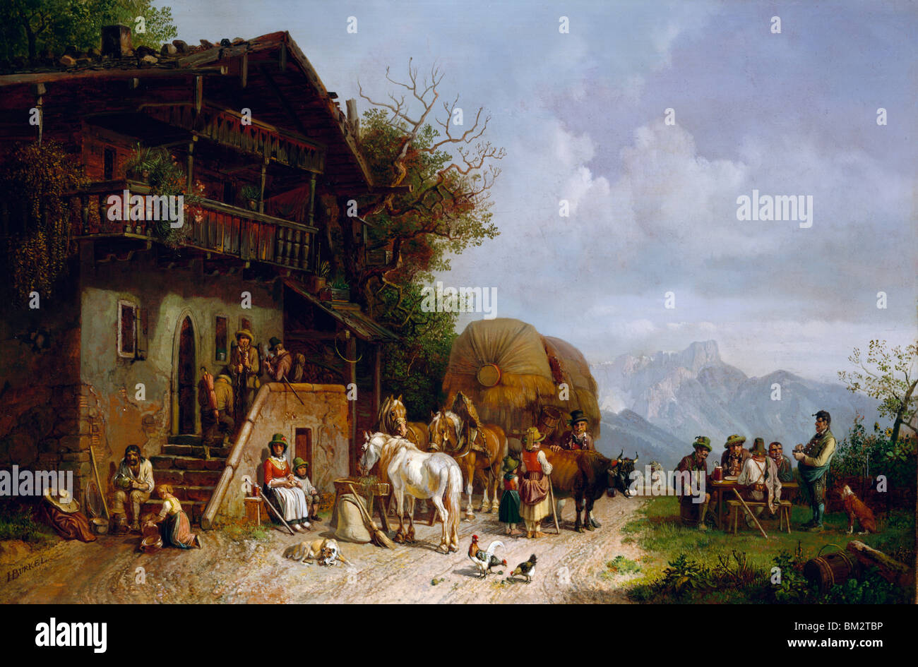Reat at a Mountain Inn by Heinrich Burkel,  (1802-1869) Stock Photo