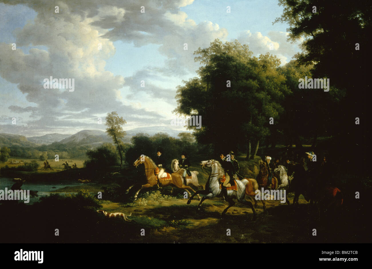 Napoleon and Members of His Court on Stag Hunt by Etienne Martinet Stock Photo