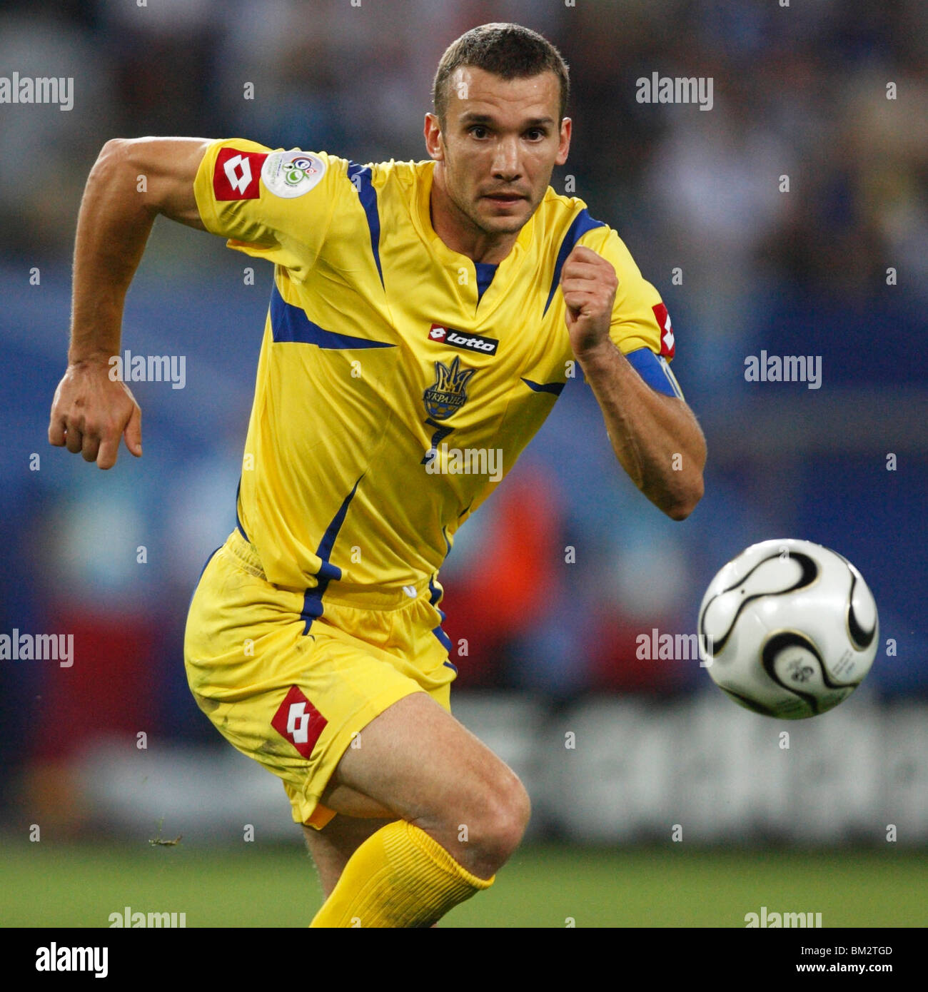 Andriy Shevchenko of Ukraine chases the ball during a FIFA World Cup quarterfinal match against Italy June 30, 2006. Stock Photo