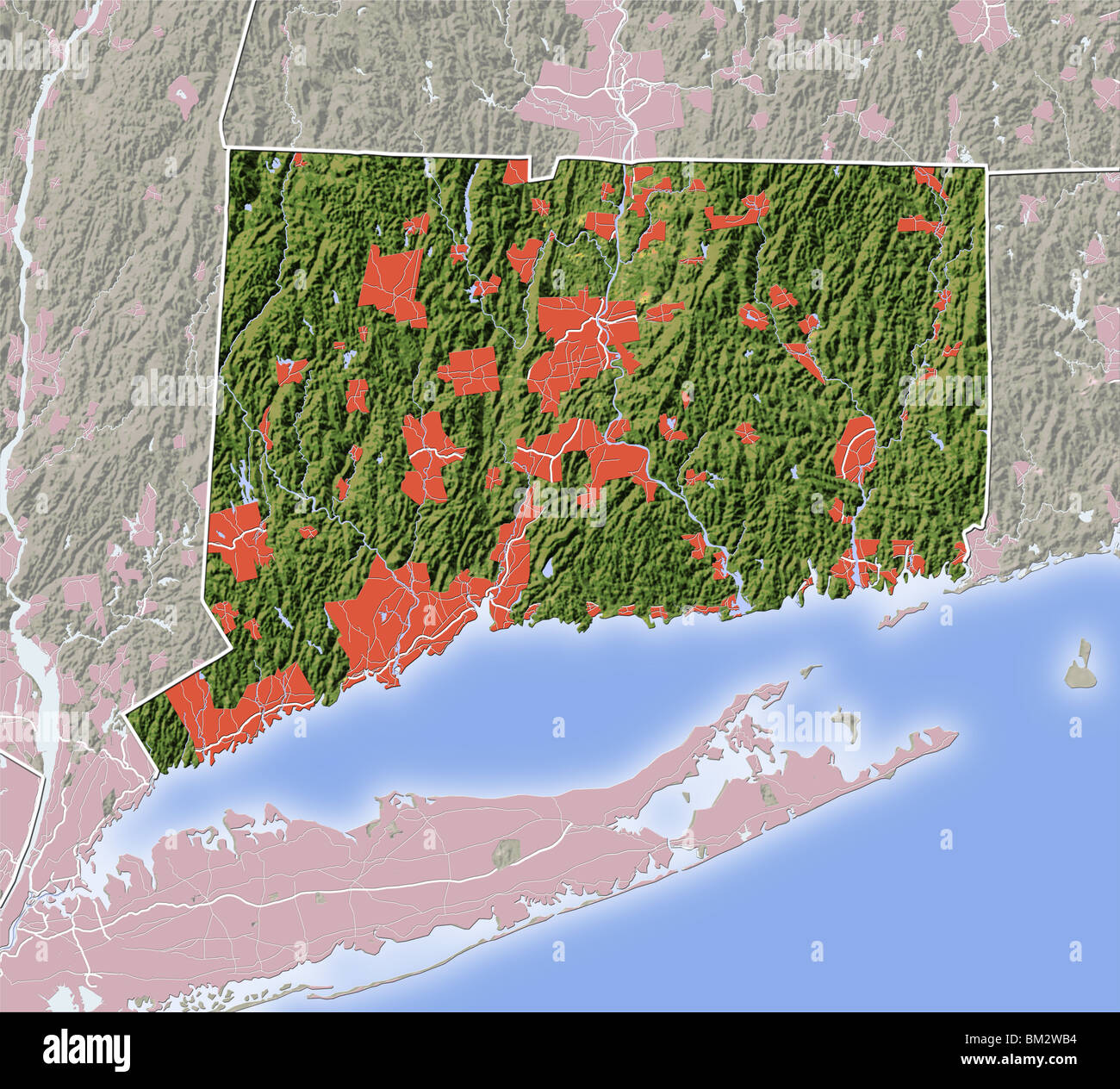 Connecticut, shaded relief map Stock Photo Alamy