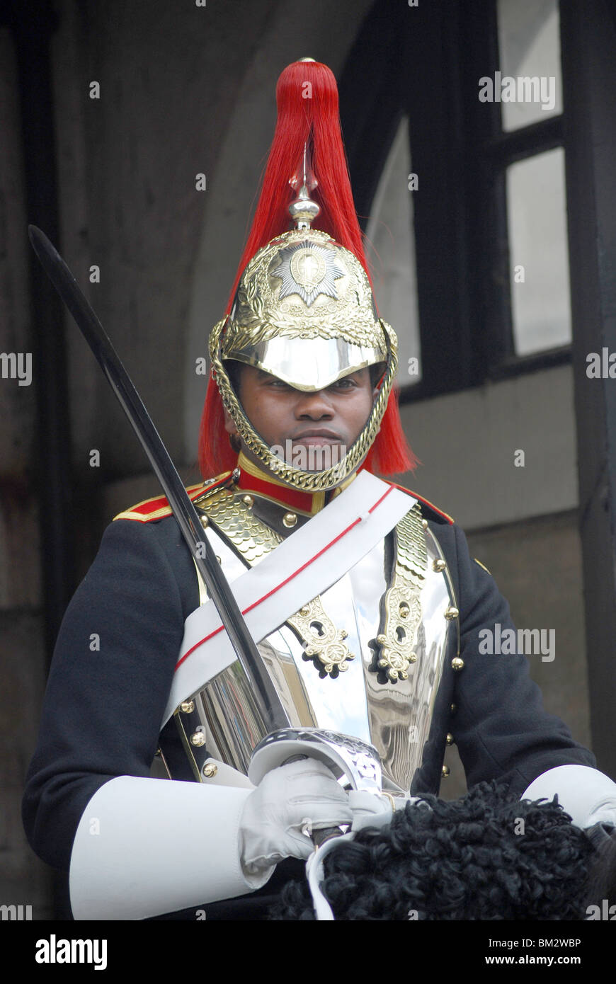 Black Soldier Guards Guardsman horse Horseguards Stock Photo Alamy