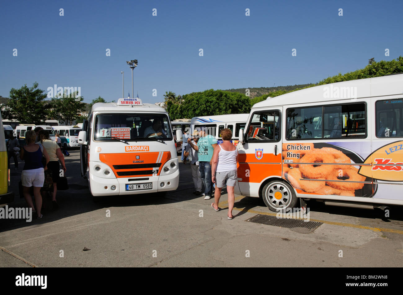 Local public transport at the Bodrum Bus Station a coastal town in the southern Aegean Turkey Asia Stock Photo