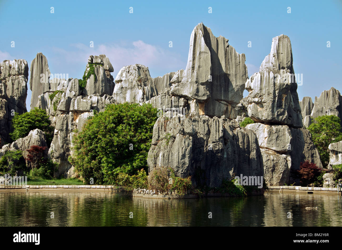 Artificial lake Stone Forest Yunnan China Stock Photo