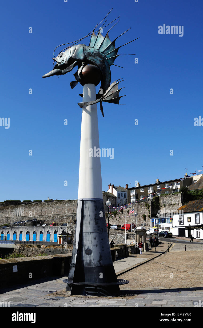 the " barbican prawn " sculpture at the barbican in plymouth, devon, uk