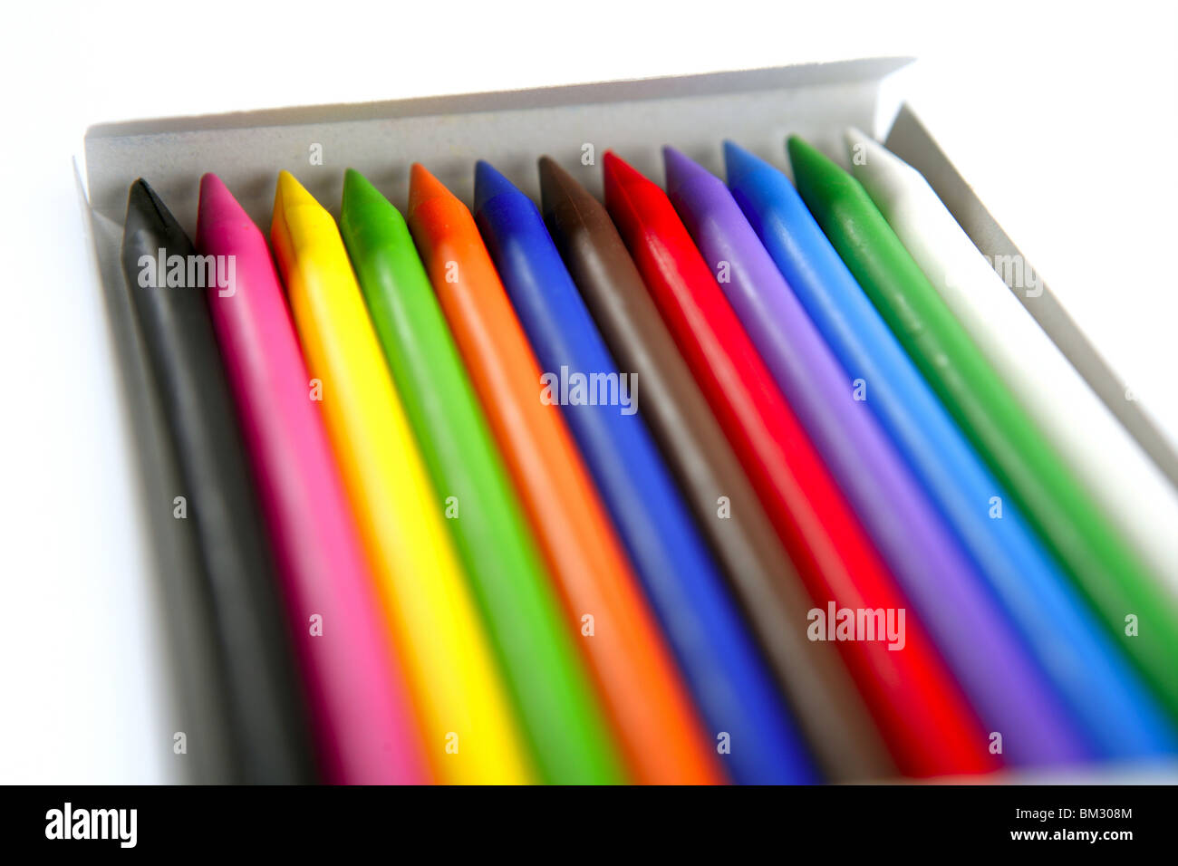 Colorful set of pencil in a box over white Stock Photo Alamy
