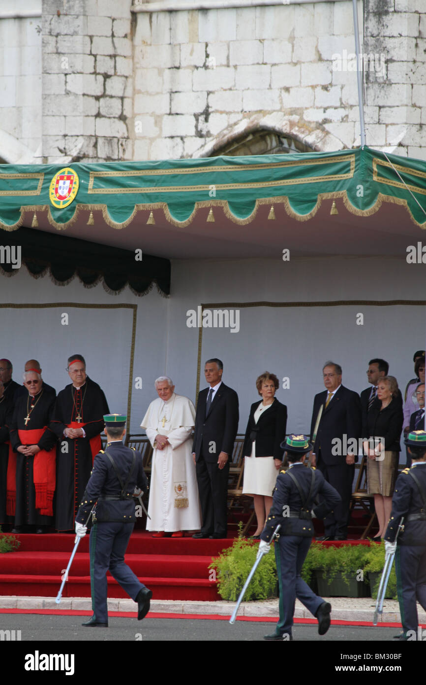 LISBON - MAY 11: Pope Benedict XVI and President Cavaco Silva May 11, 2010 in Lisbon,Portugal Stock Photo