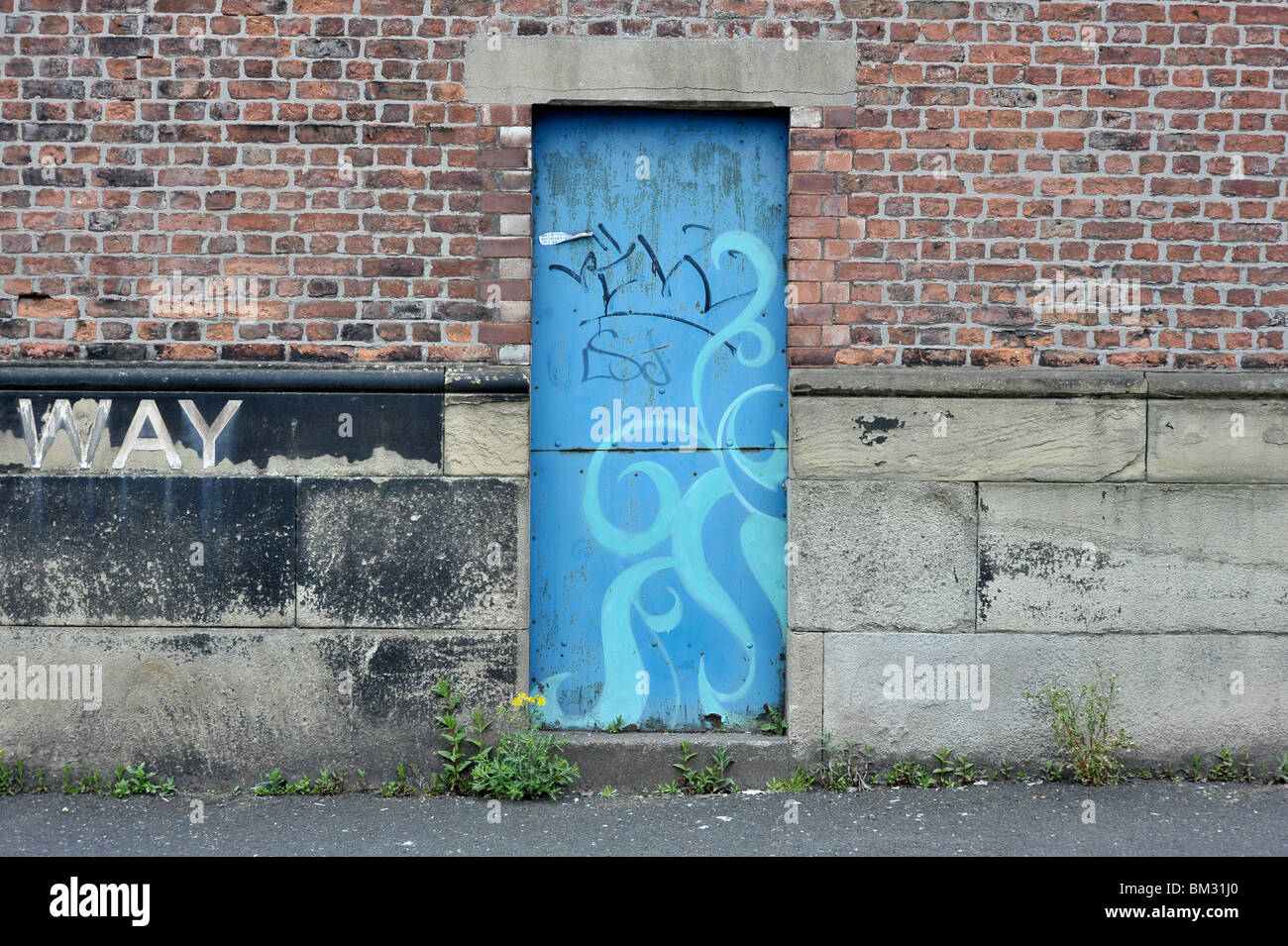 blue door graffiti Stock Photo