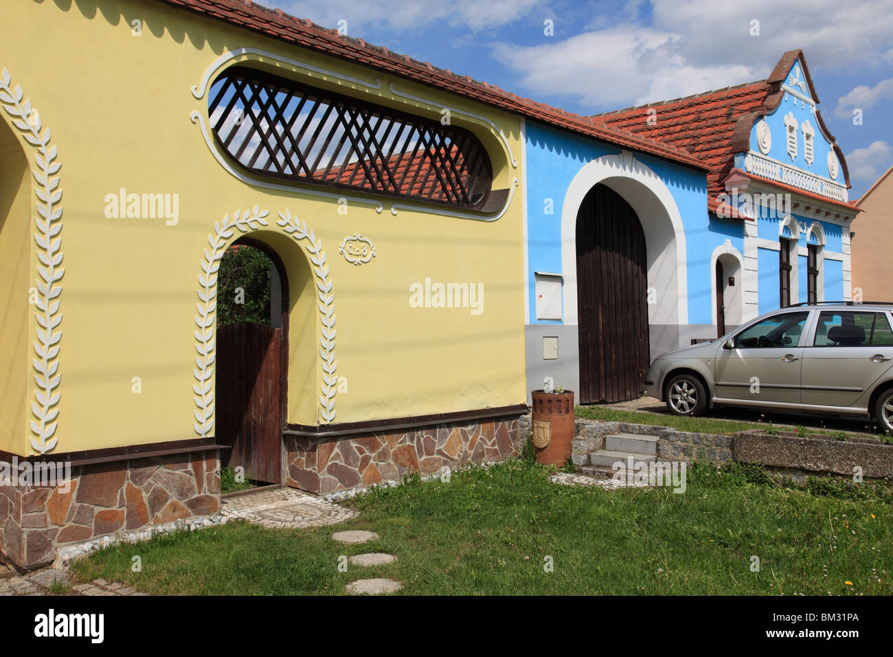 facade of an old farm house in the village Nakri, Bohemia, Czech