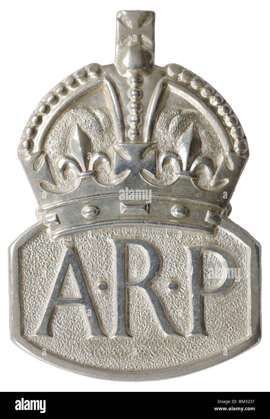 Silver ARP / Air Raid Precaution badge from Second World War Stock Photo