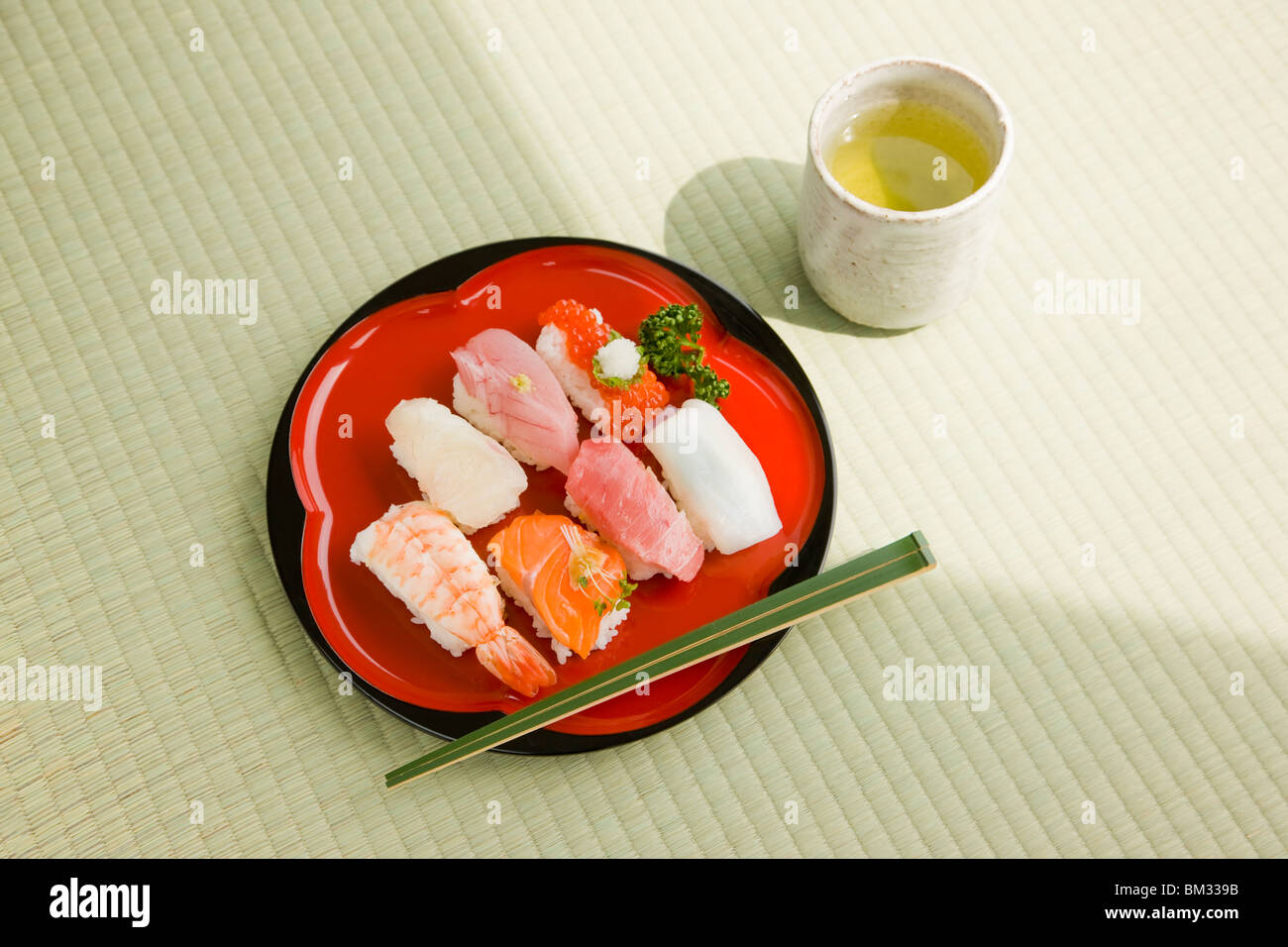 Sushi and green tea Stock Photo Alamy