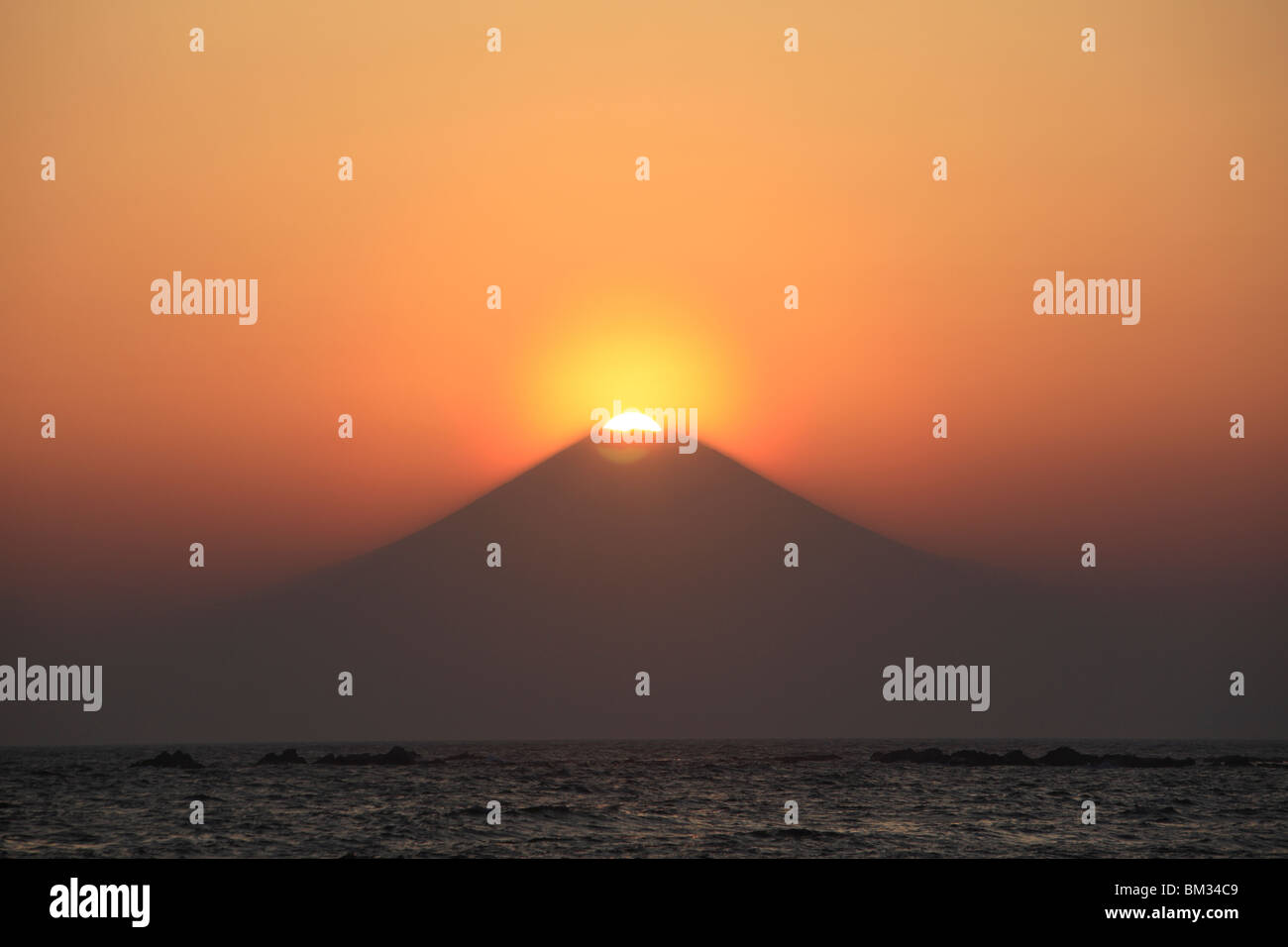 Mt. Fuji at dusk. Kanagawa Prefecture, Honshu, Japan Stock Photo