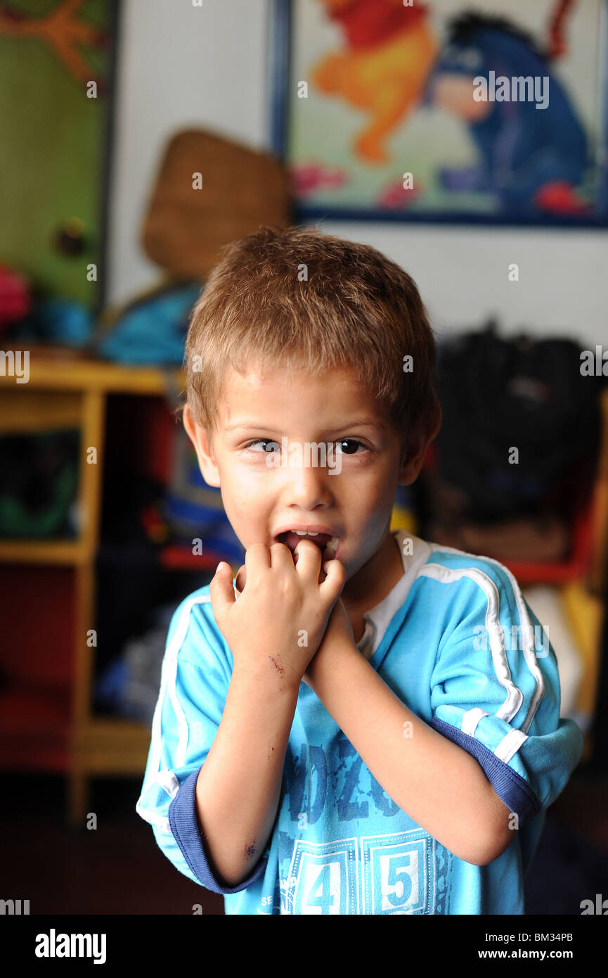 boy 3 years looking into camera lens. Medellin Stock Photo - Alamy