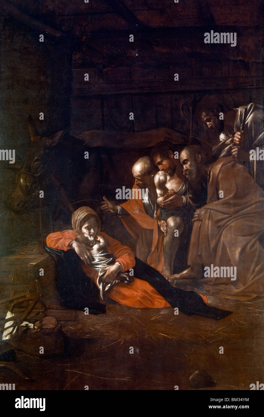 Adoration of the Shepherds by Michelangelo Merisi da Caravaggio, (1571-1610), Italy, Messina, Museum Nazionale, 1608 Stock Photo