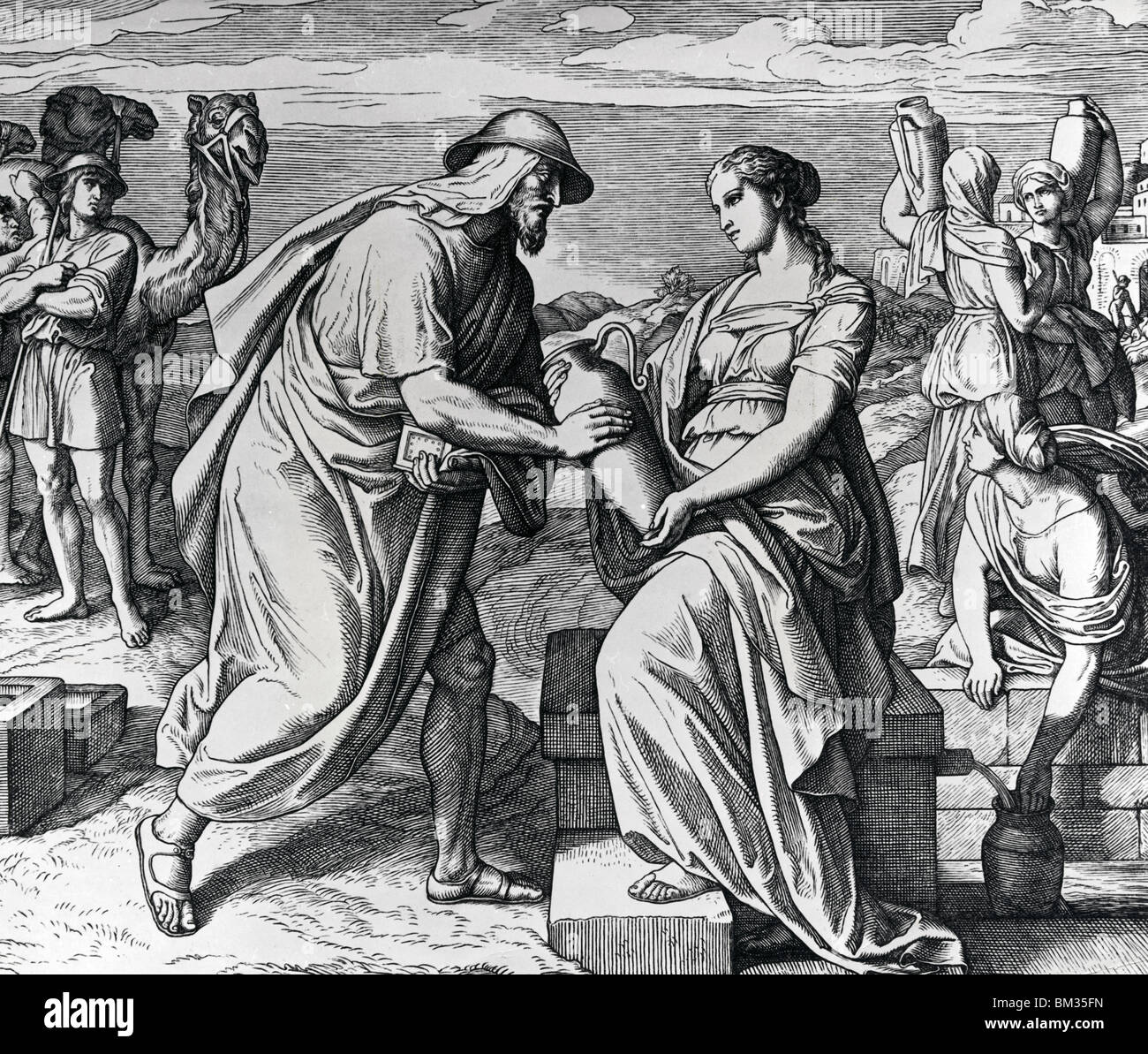Eliezer Meets Rebekah at the Well by Julius Schnorr von Carolsfeld,  (1794-1872) Stock Photo
