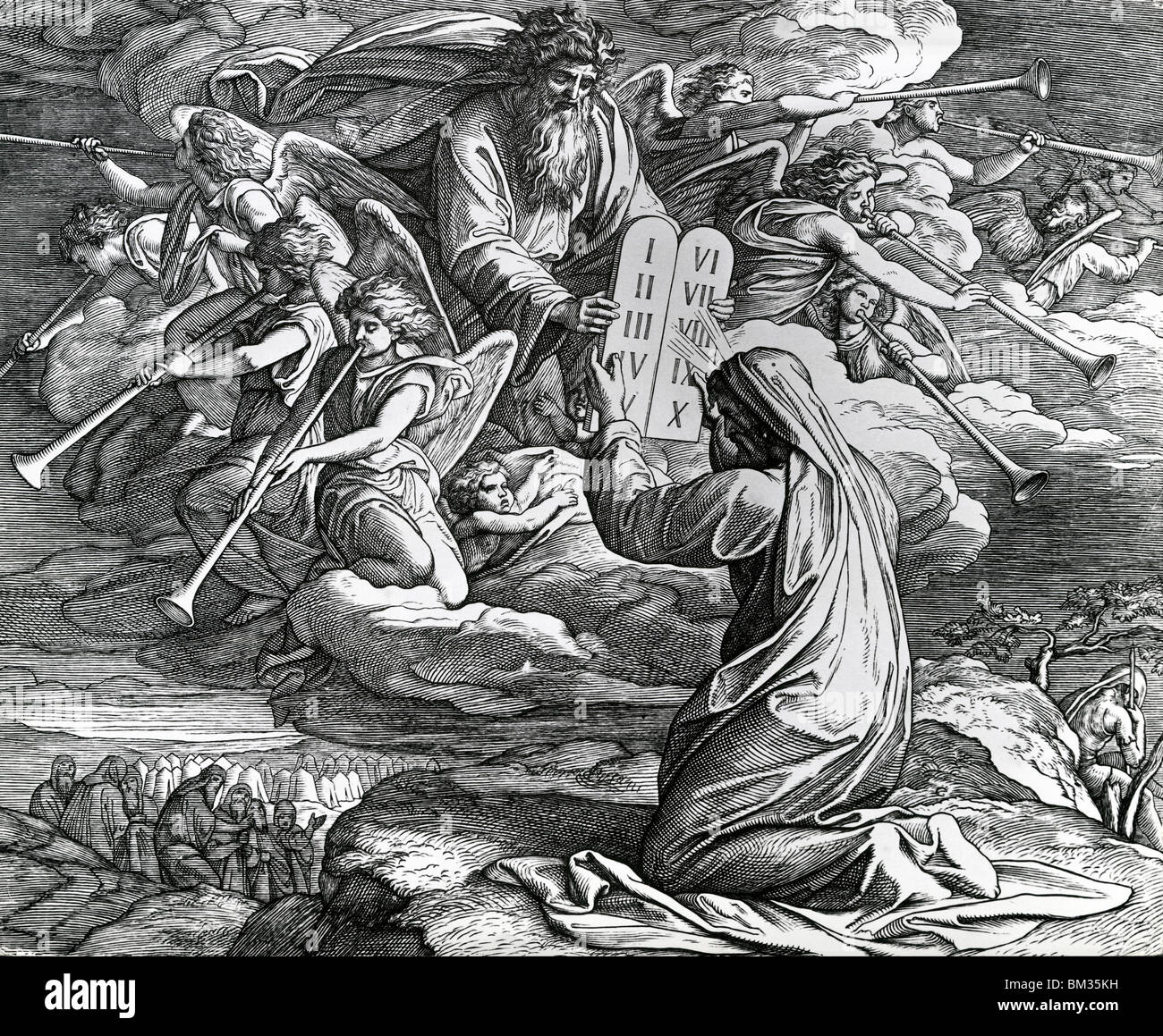 Moses Receives the Ten Commandments by Julius Schnorr von Carolsfeld, (1794-187) Stock Photo