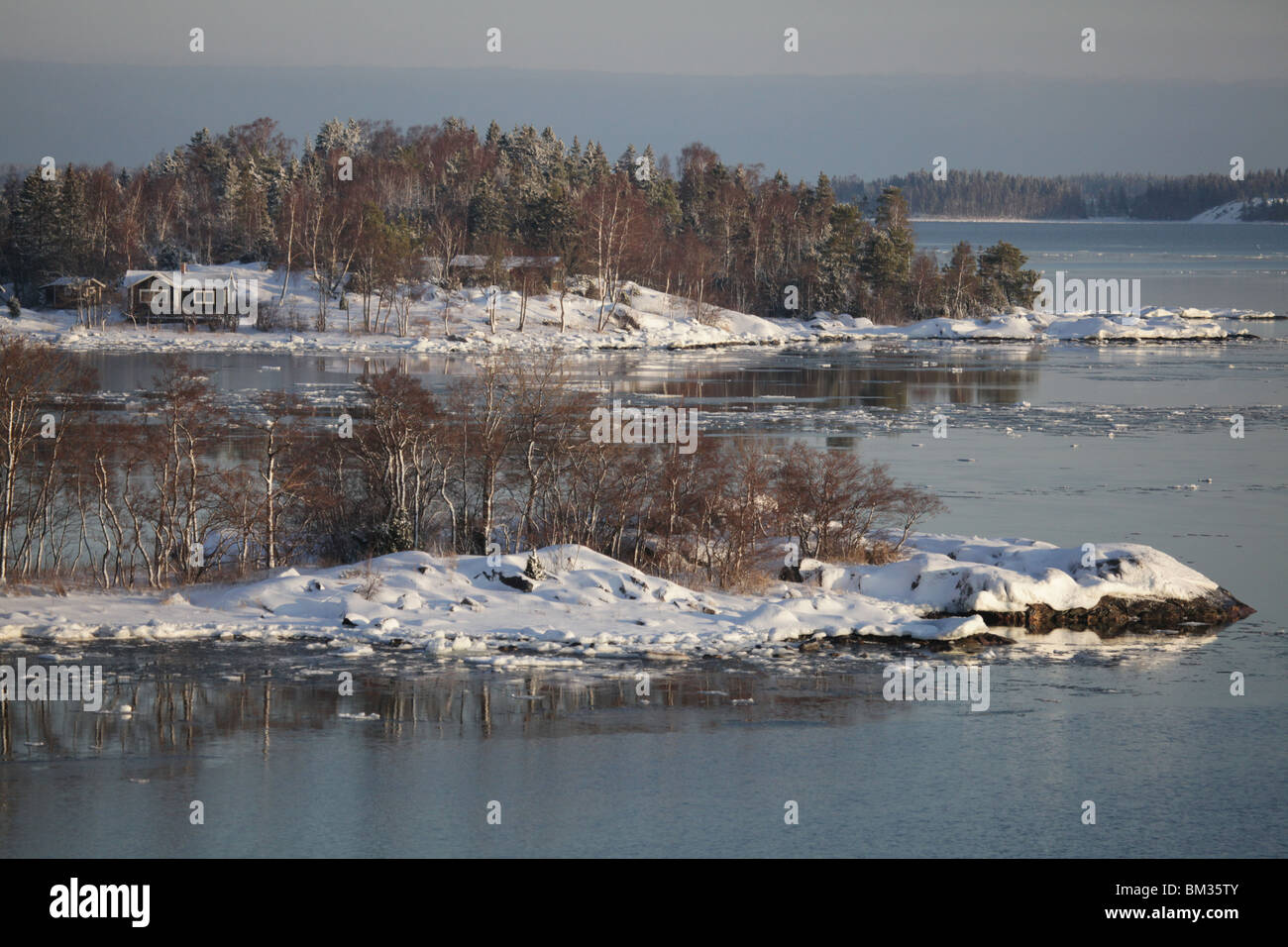 Sweden Swedish archipelago east coast in Winter islands houses water