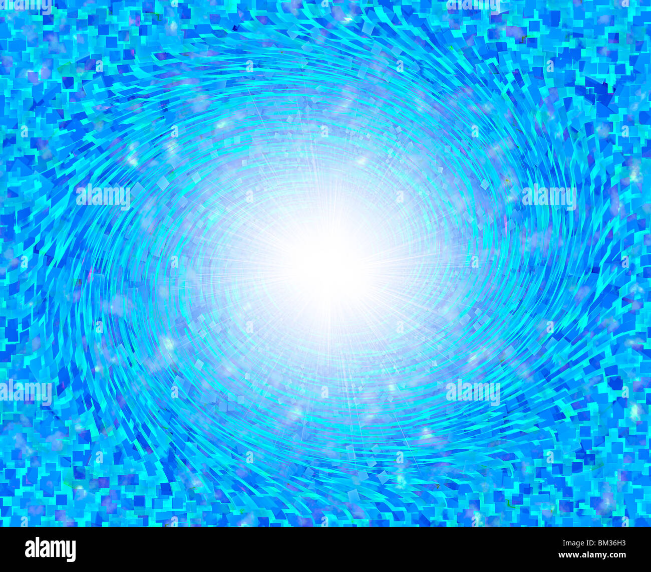 Vortex of light on blue background, computer graphic Stock Photo