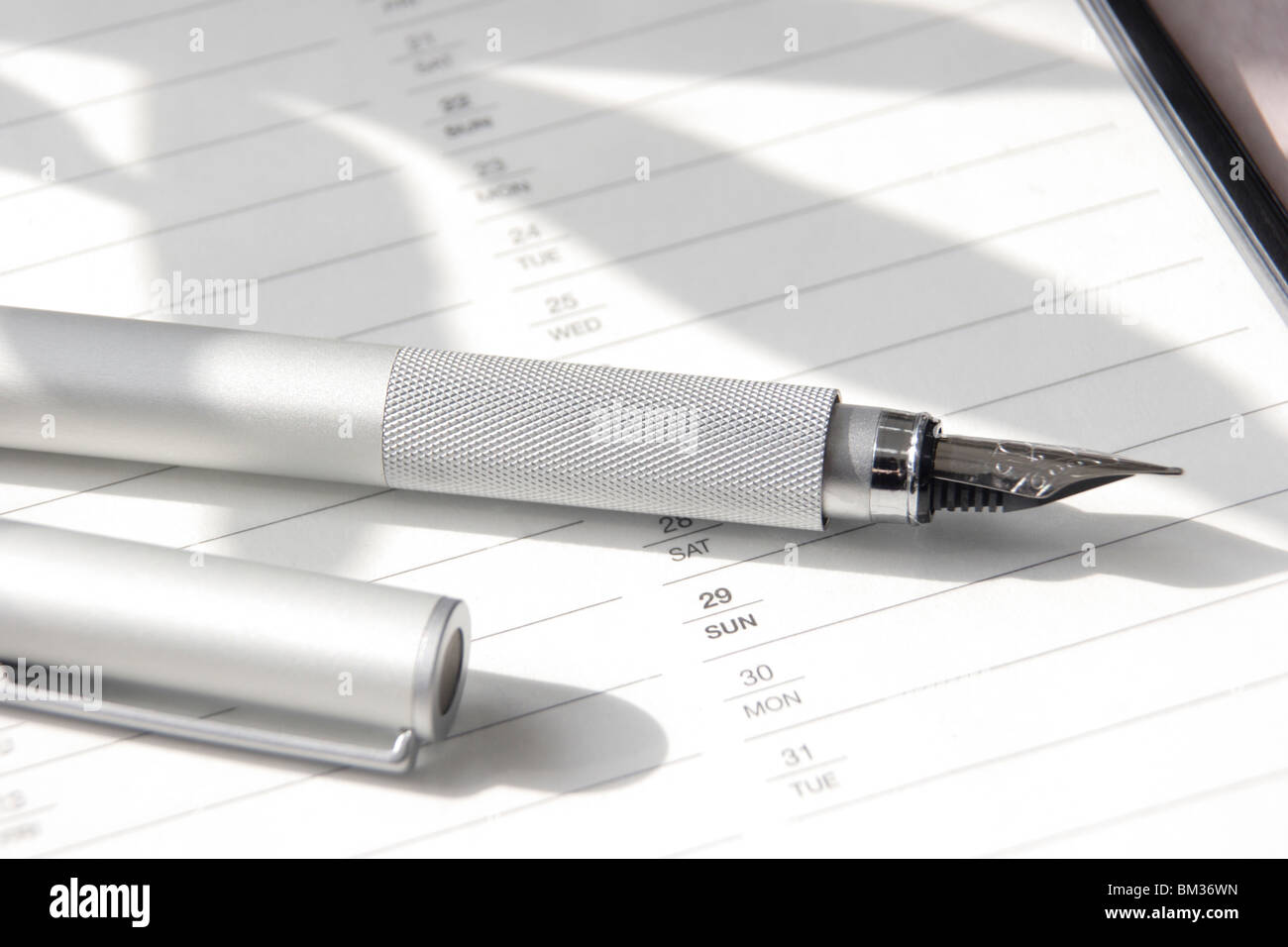 Fountain pen on personal organizer, close up Stock Photo - Alamy