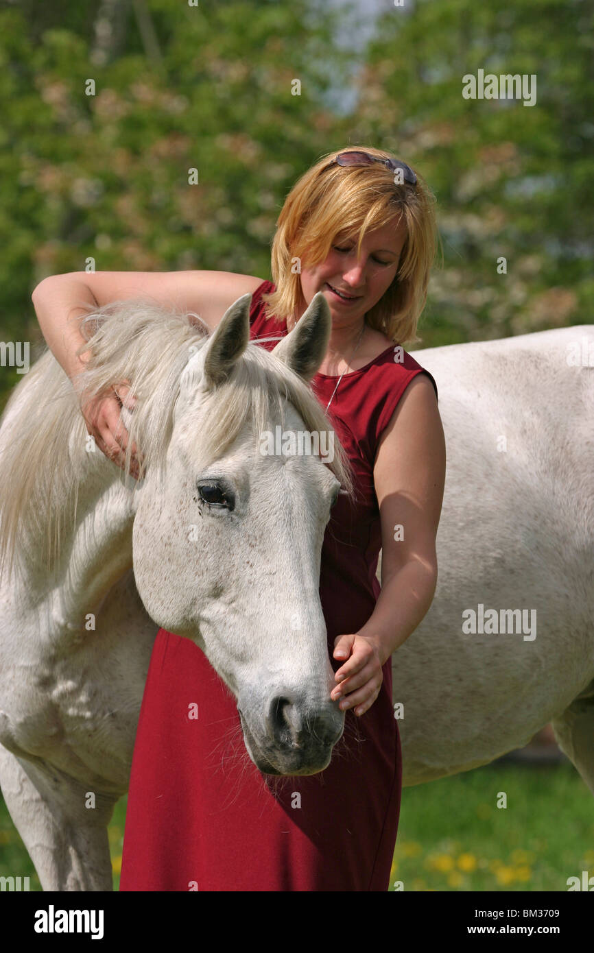 Frau mit Pferd / woman with horse Stock Photo