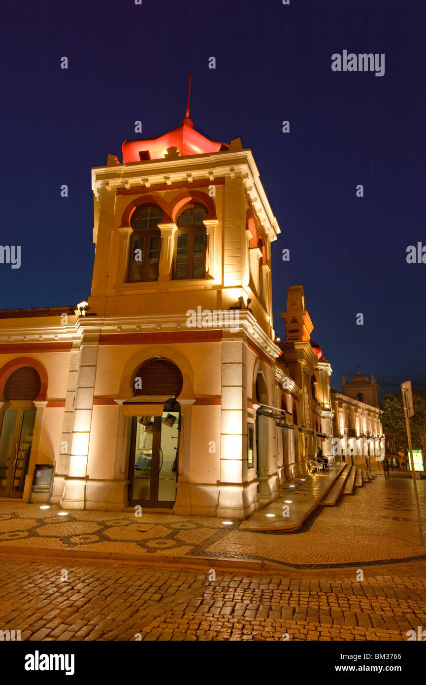 Portugal,  The Algarve, The Moorish Market Building At Night, Loulé Stock Photo