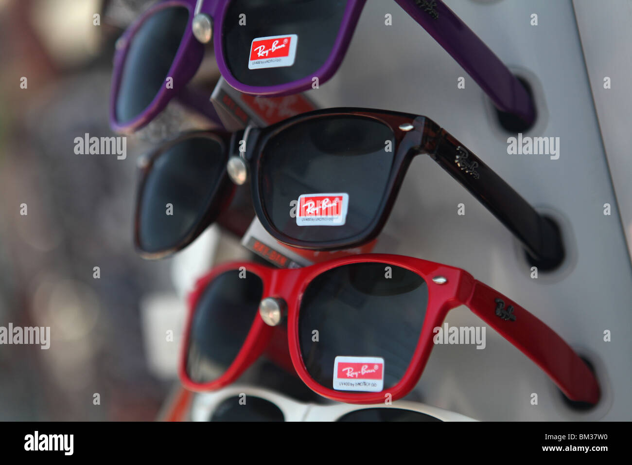 Immitation or fake Ray Ban bans sunglasses on the street in Kuta, Bali, Indonesia Stock Photo
