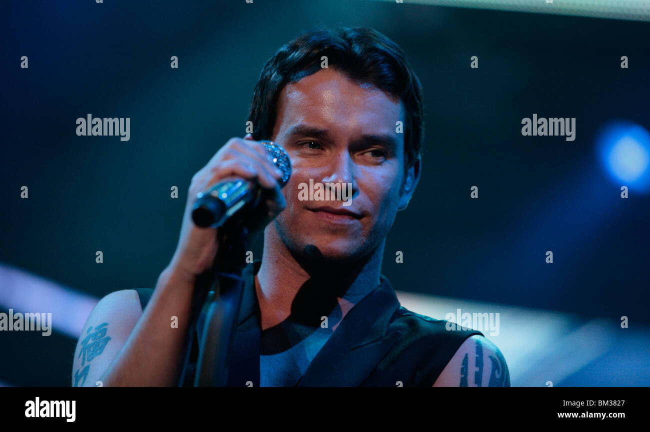 Stephen Gately of boyzone perform onstage during the first night of their comeback tour at the Odyssey Arena Belfast Stock Photo