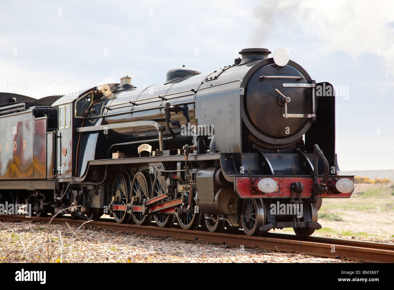 Third scale mountain class steam locomotive 'Samson' on the Romney, Hythe, and Dymchurch narrow guage railway, Kent, UK Stock Photo