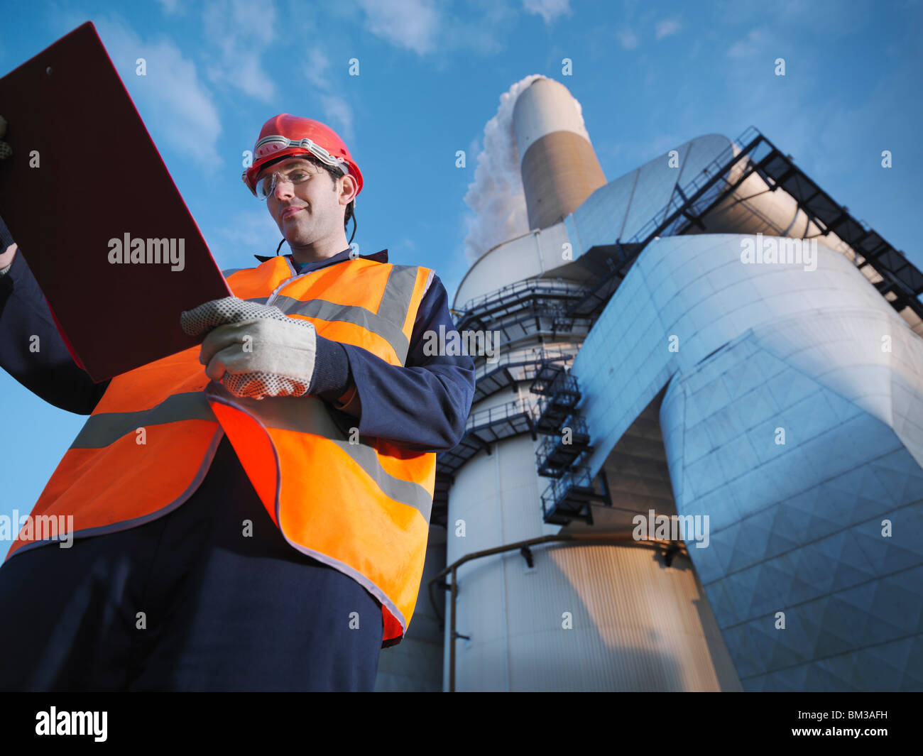Worker & Desulphurisation Plant Stock Photo