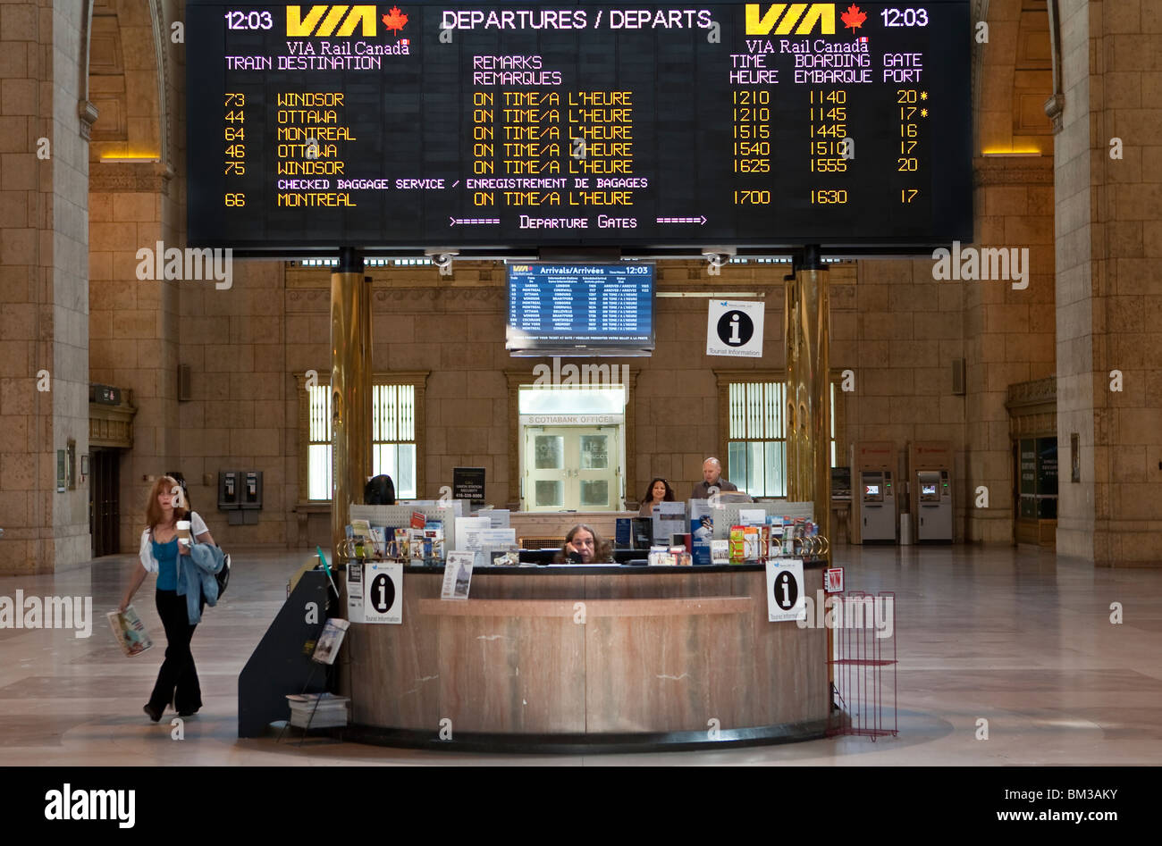Electronic departures board is seen in Toronto Union Station Stock Photo