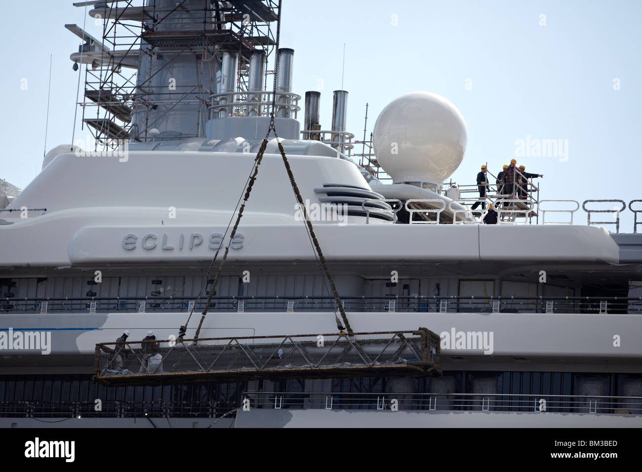 Roman Abramovich yacht Eclipse docked at Blohm + Voss ship yard. Stock Photo