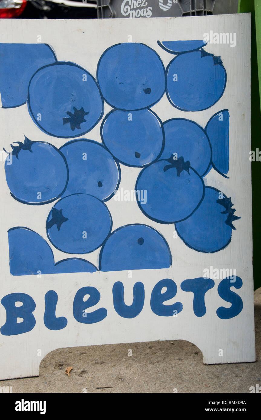 Blueberry sign in French language Montreal Stock Photo Alamy