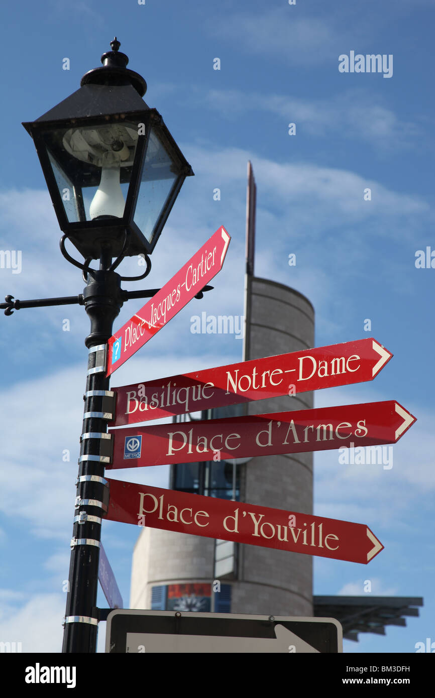 Montreal canada quebec province street signs vieux port lamp post hi