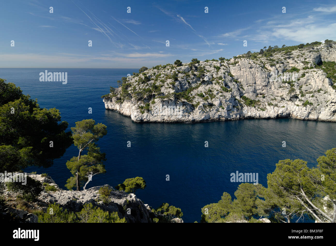 Calanque d'En Vau or En Vau & Limestone Cliffs, Coast & Outcrops, Calanques National Park near Cassis Provence France Stock Photo