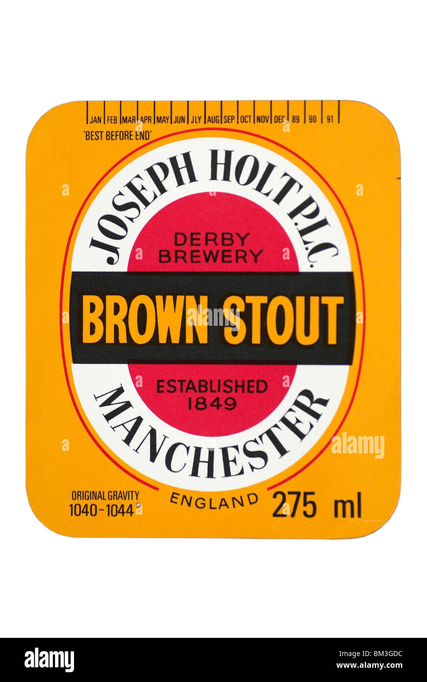 Joseph Holt Brown Stout bottle label - circa 1989-1991. Stock Photo