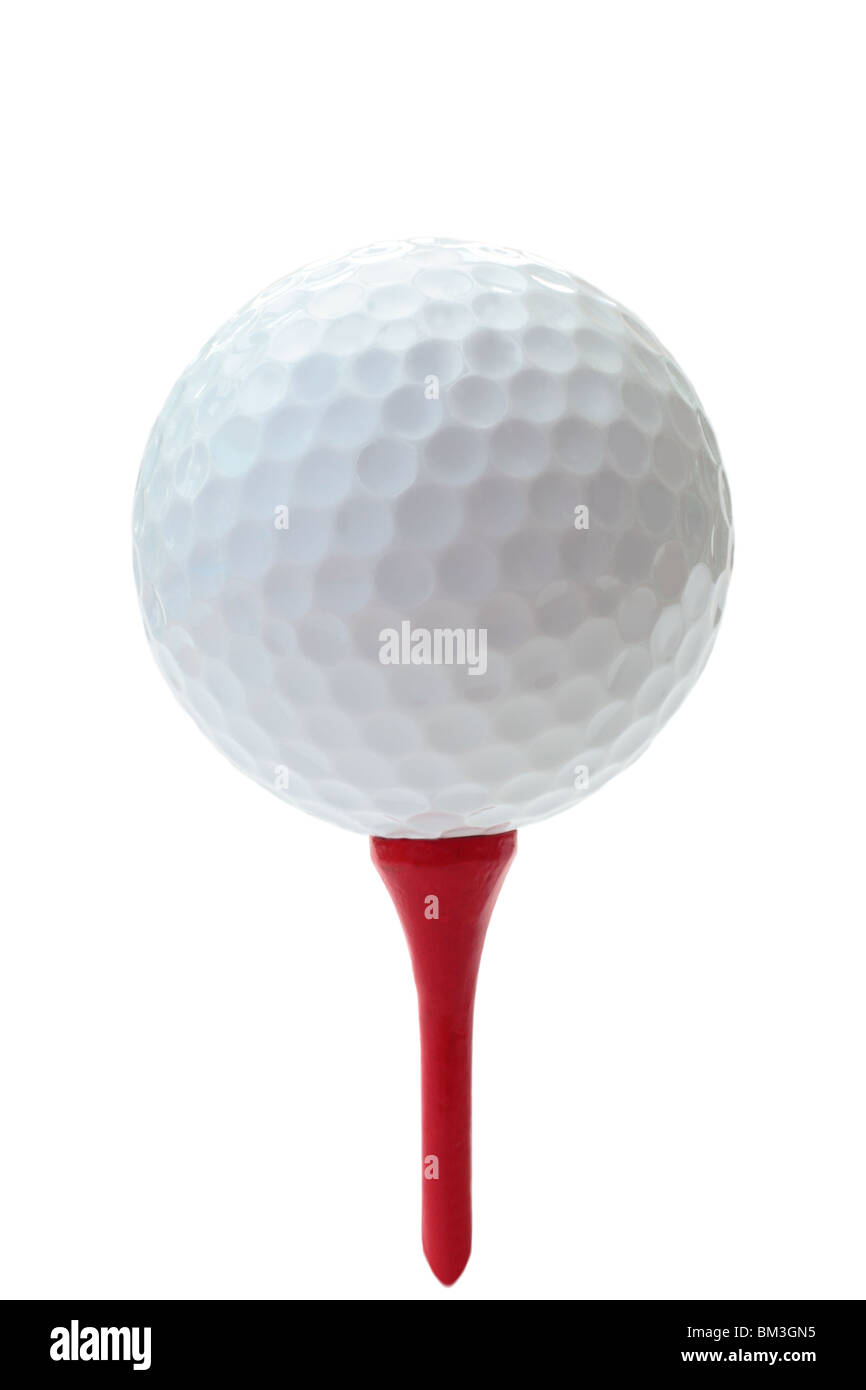 Golf ball on red tee cut out on white background Stock Photo