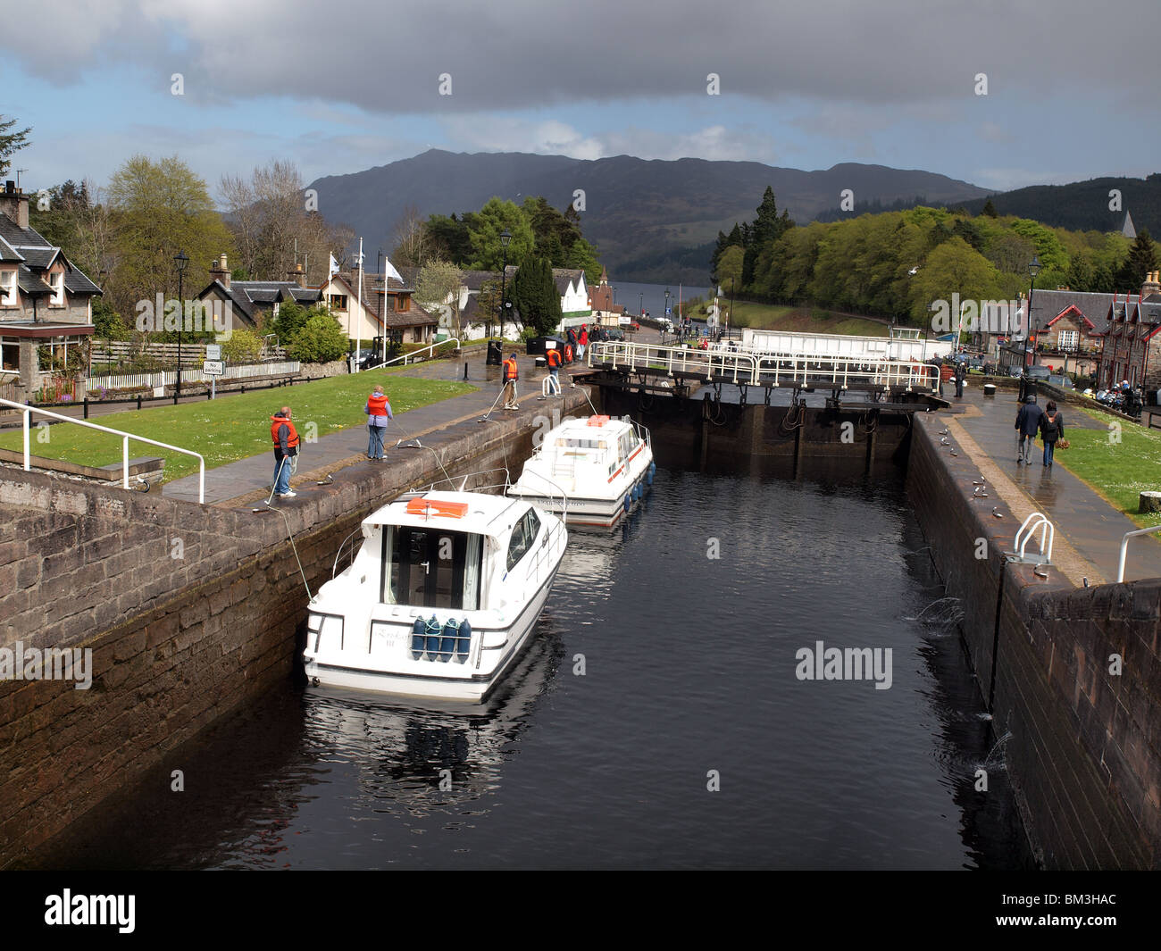 Boats waiting to go through the locks at Fort Augustus, Scotland, on