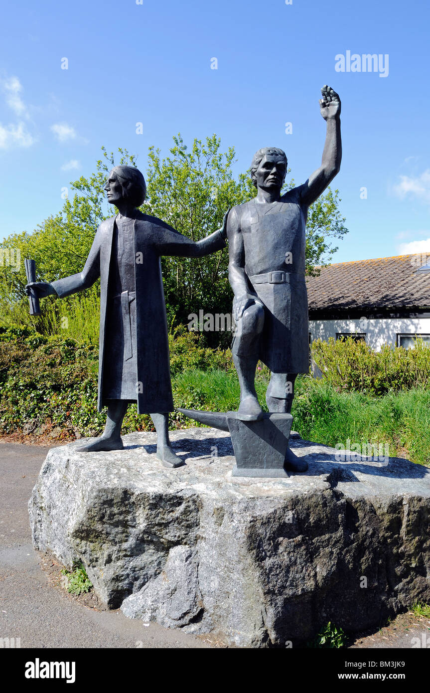 the sculpture in st.keverne cornwall, uk to commemorate the 500th anniversary of the cornish uprising Stock Photo