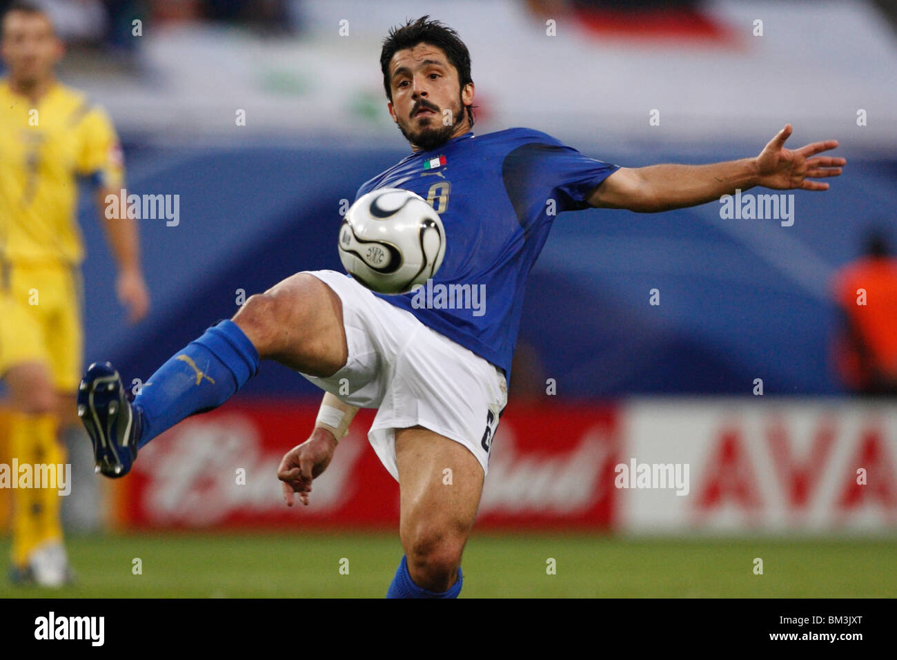 Gennaro Gattuso of Italy brings the ball down during a FIFA World Cup quarterfinal soccer match against Ukraine June 30, 2006. Stock Photo