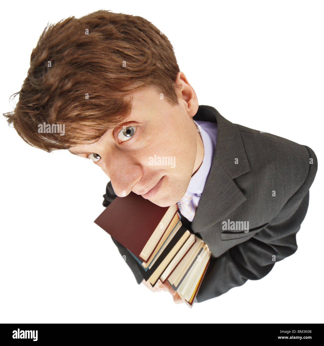 Am Using Guy The amusing guy with library books in hands on a white background Stock ...
