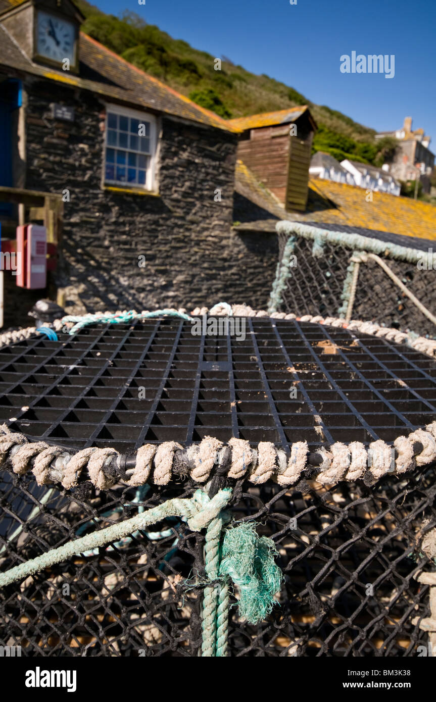 Lobster pots at Port Isaac harbour in Cornwall, England, UK Stock Photo