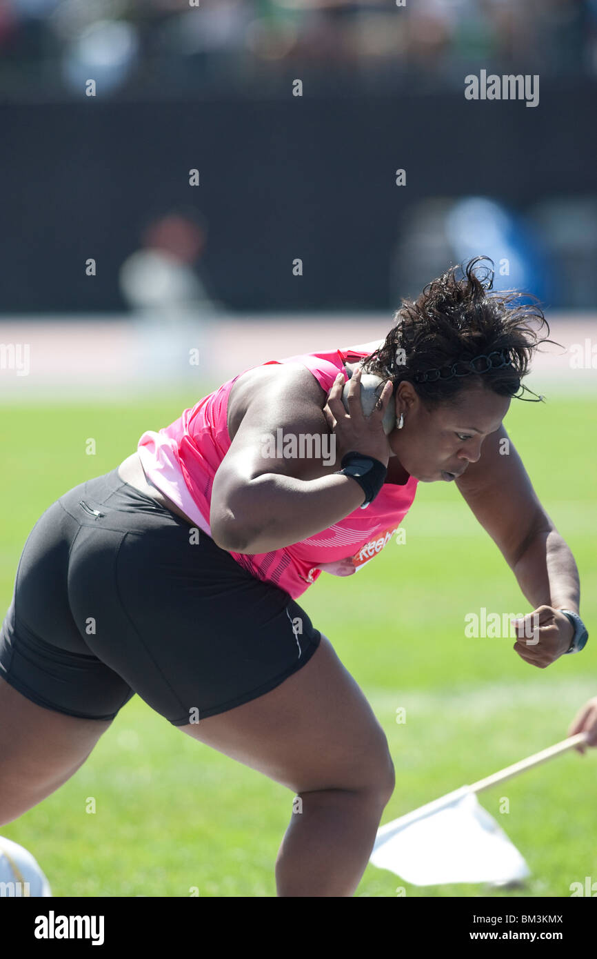 Michelle Carter (USA) winner of the women's shot put at the 2009 Reebok Grand Prix Track and Field competition. Stock Photo