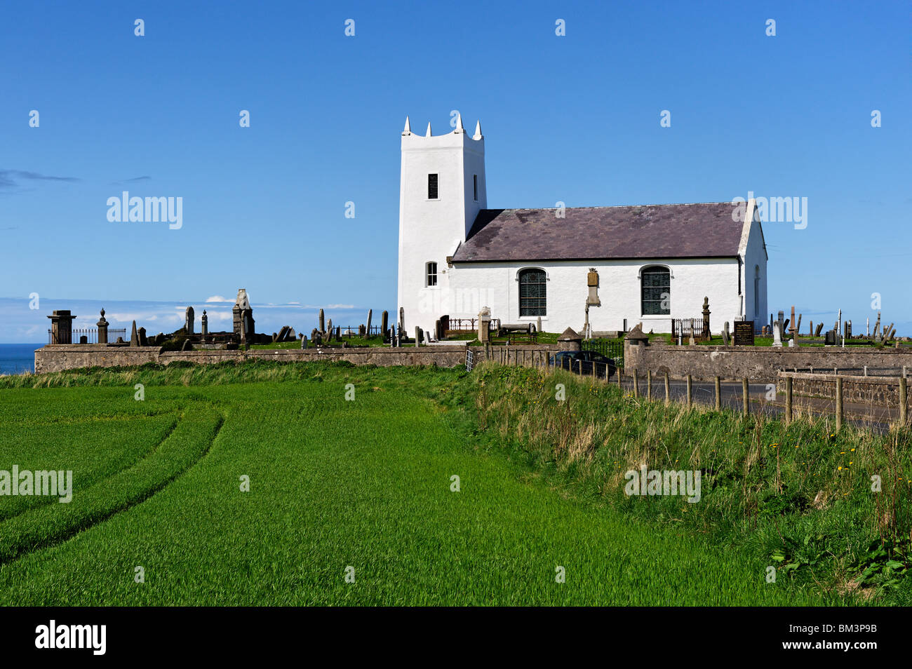 Ballintoy church on the North Antrim coast of Northern Ireland Stock Photo