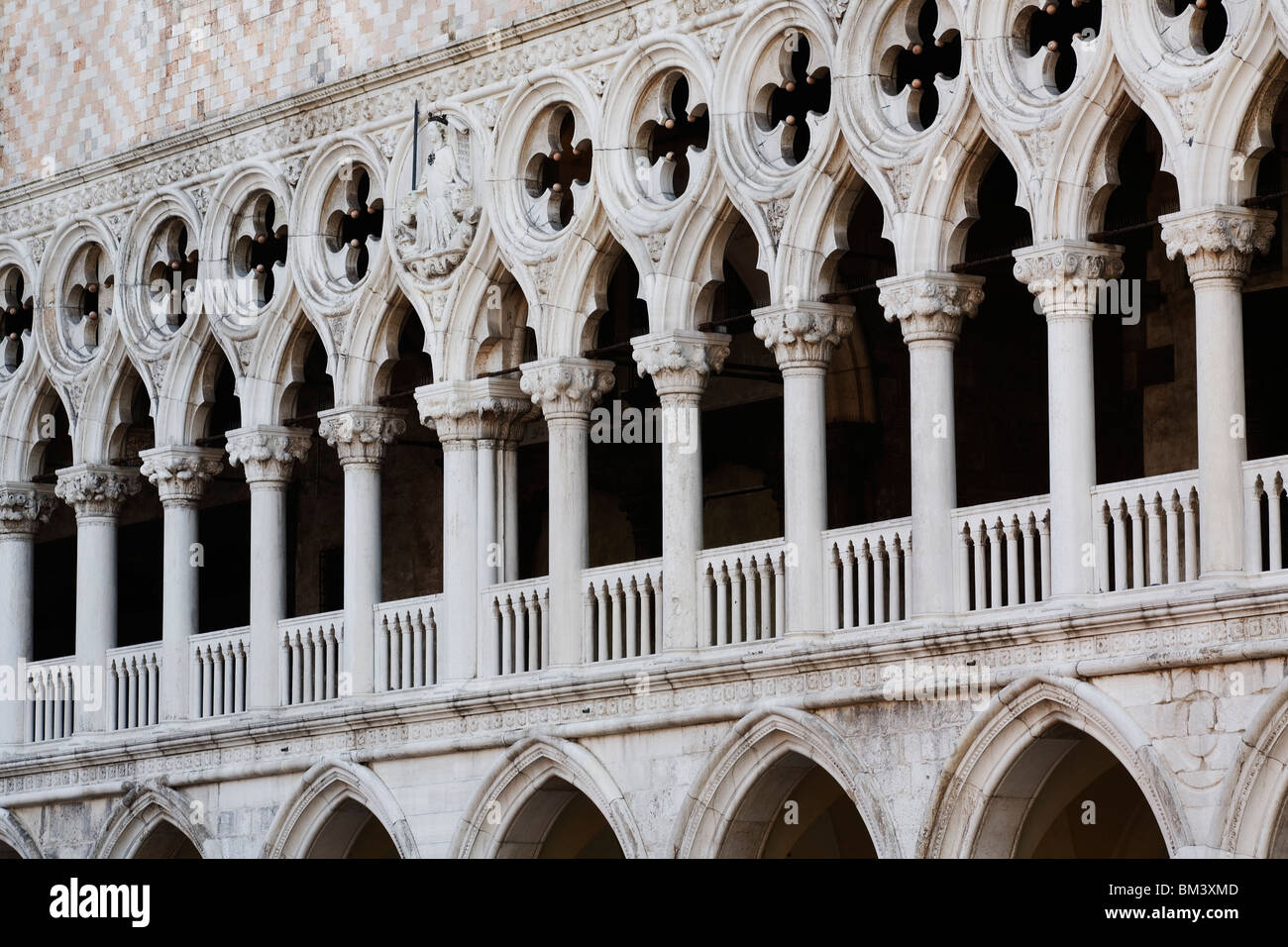 Venice - Doge's Palace - Palazzo ducale - showing close up of Gothic architecture Stock Photo