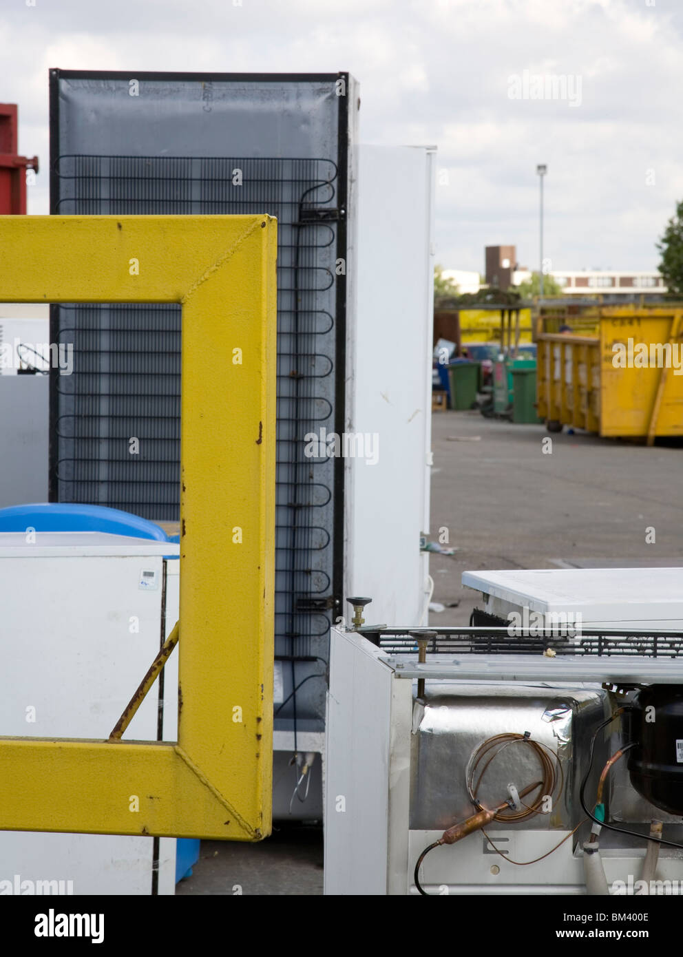 Recycling depot in wandsworth, western riverside - fridges and white goods Stock Photo