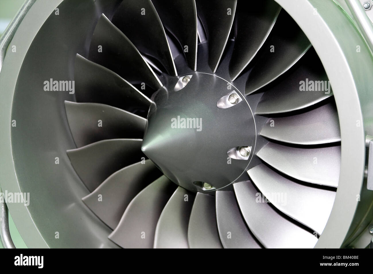 Large airplane turbofan engine blades Stock Photo