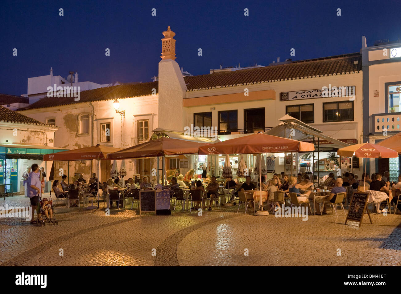 The Algarve, Street Cafe In The Evening At Ferragudo Stock Photo Alamy