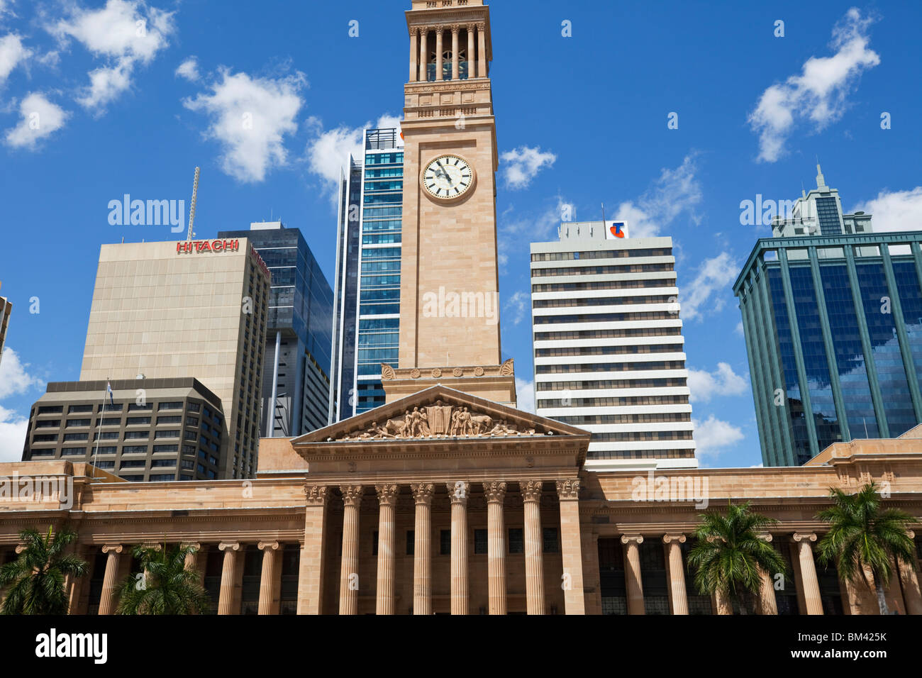 The historic Brisbane City Hall with modern architecture in the