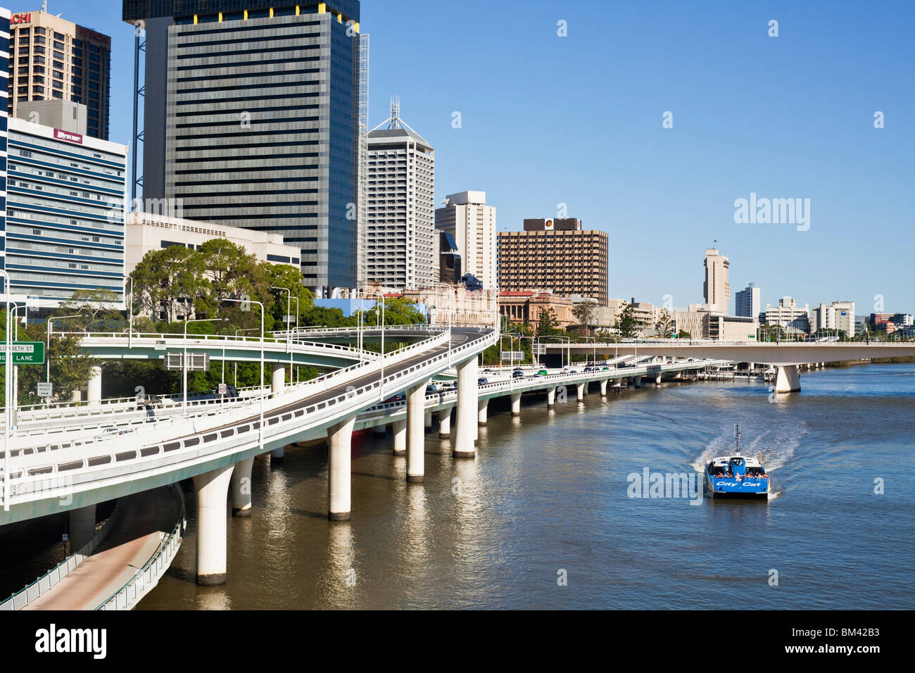 View along the Brisbane River at North Quay. Brisbane, Queensland, Australia Stock Photo