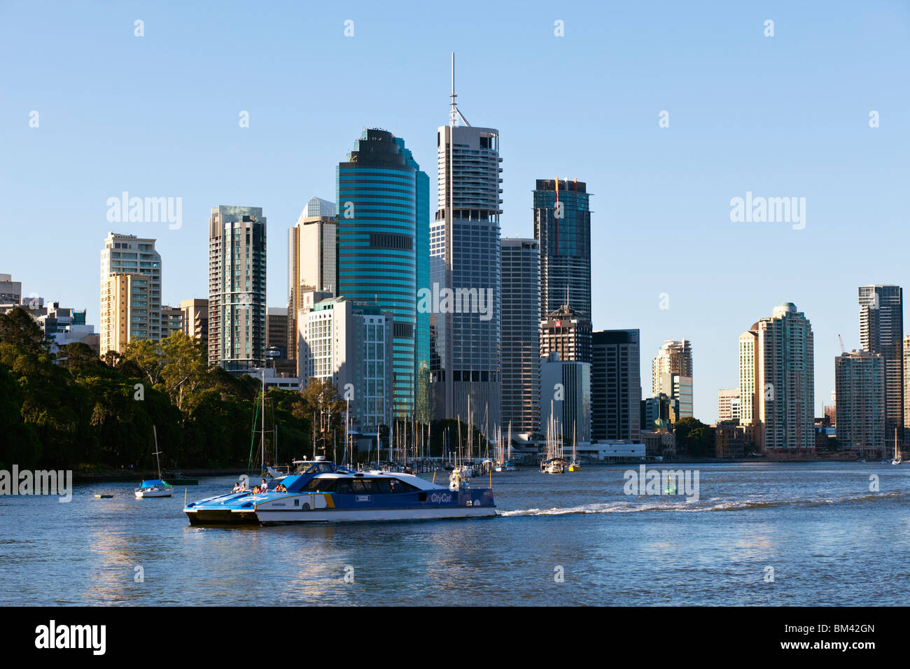 CityCat ferry and city skyline. Brisbane, Queensland, Australia Stock Photo